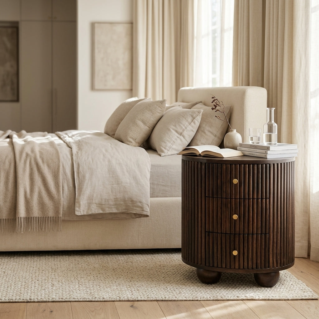 Curved Fluted 3-Drawer Bedside