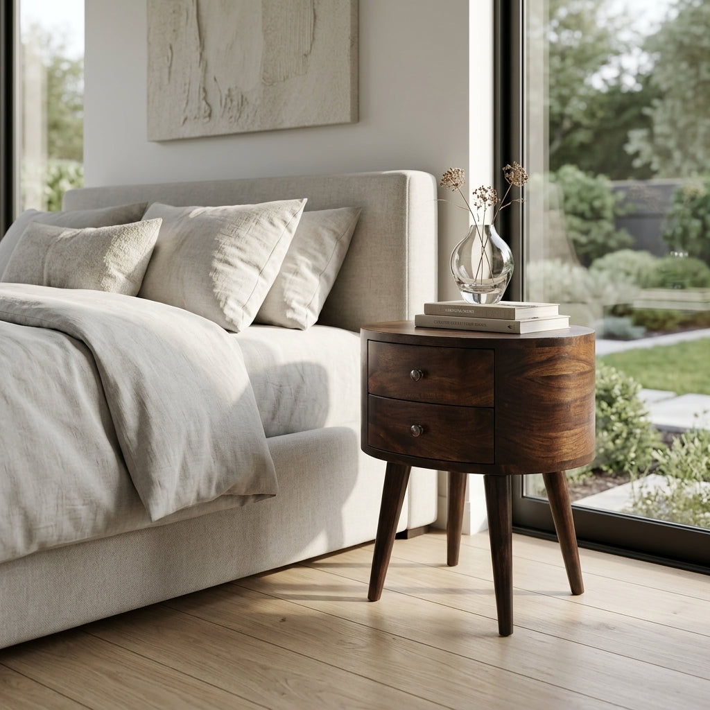 Light Walnut Rounded nightstand Table