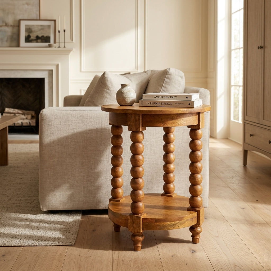 Solid Wood Golden Teak Round Side Table