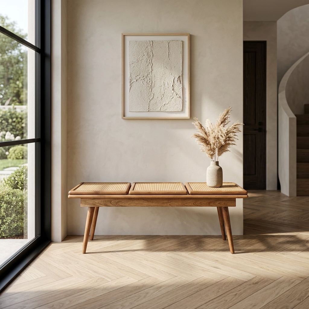 Larissa Triple Accent Oak-ish Cane Bench