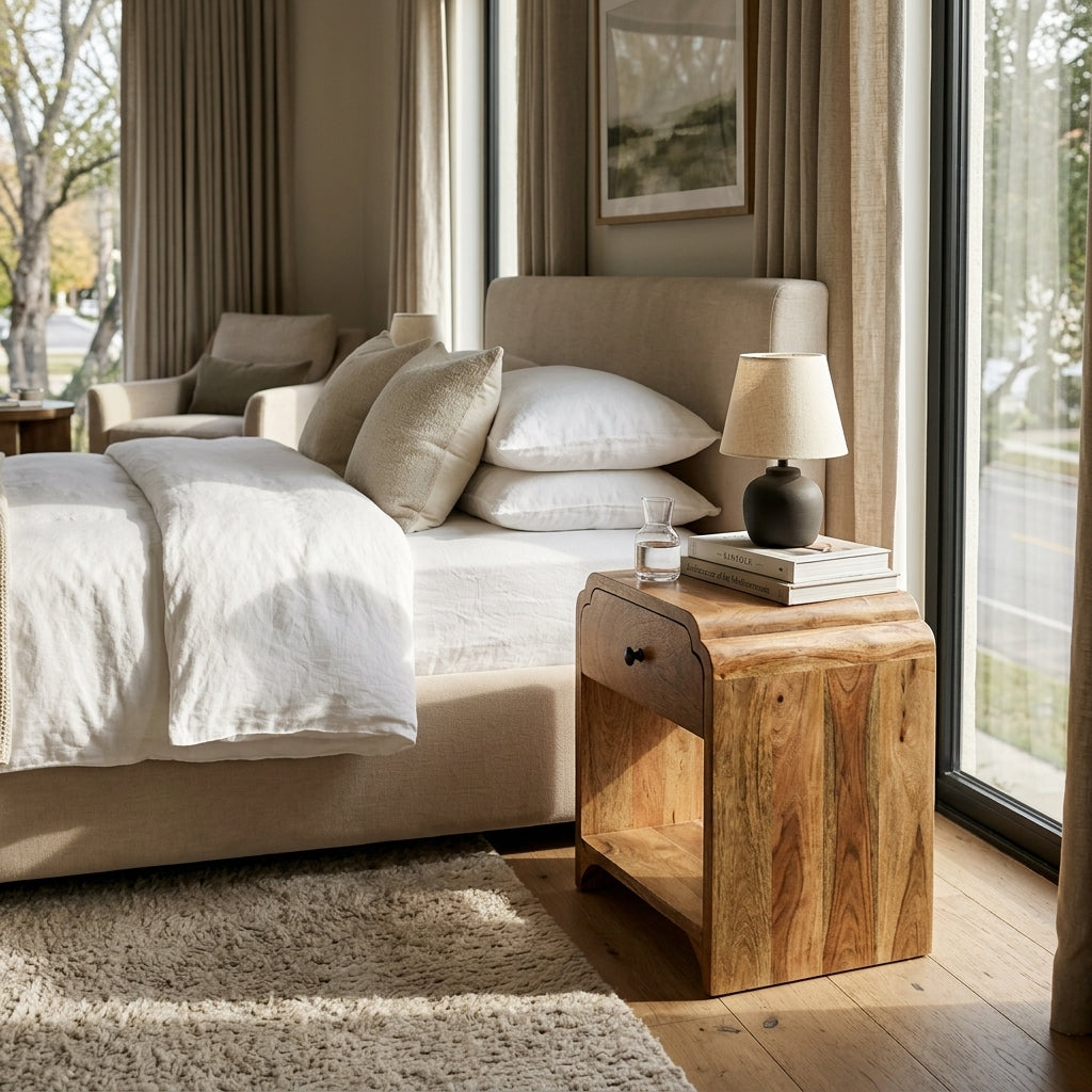 Solid Wood Mini Oak-ish Nightstand with a drawer and open shelf