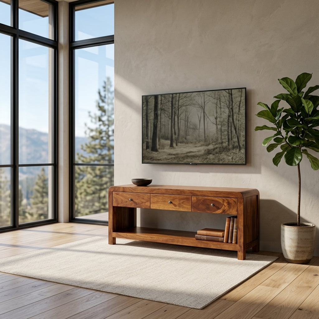 Solid Mango Wood TV Stand in Chestnut