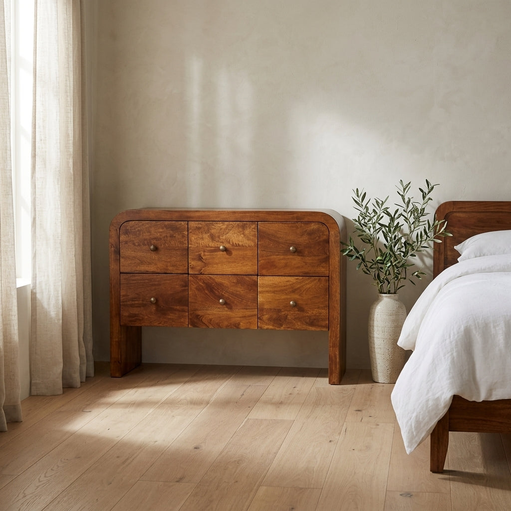 Solid Wood 6 Drawer Chest in Chestnut Finish