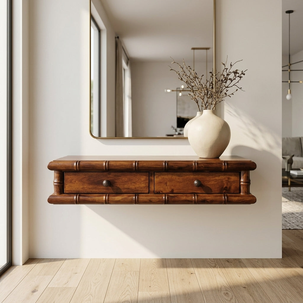 Bamboo Two Drawer Console Table