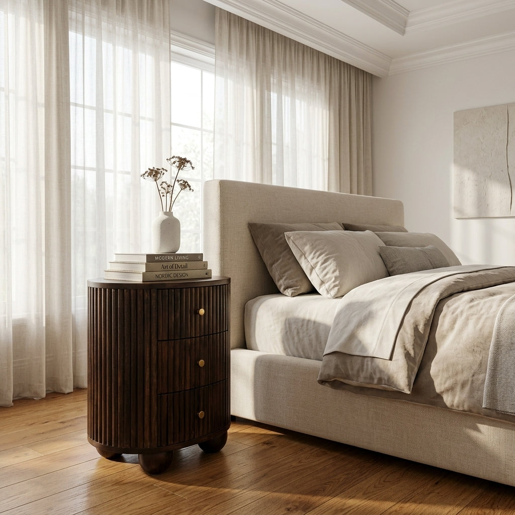Curved Fluted 3-Drawer Bedside