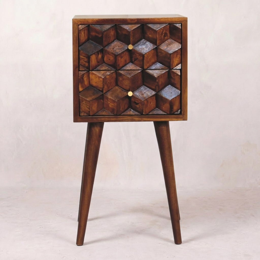 Mini Chestnut Cube 2 Drawer nightstand