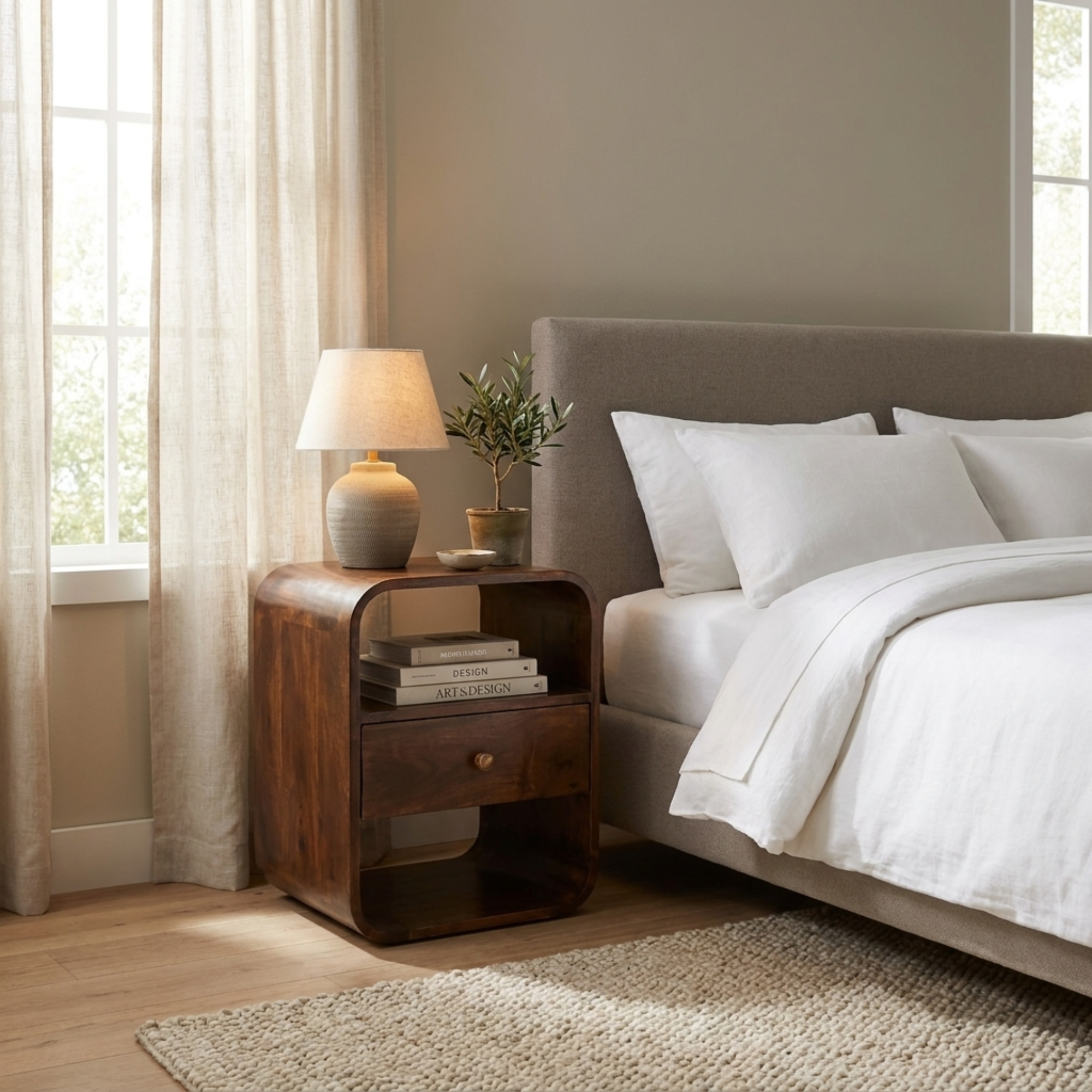 California Walnut Curved Edge Bedside