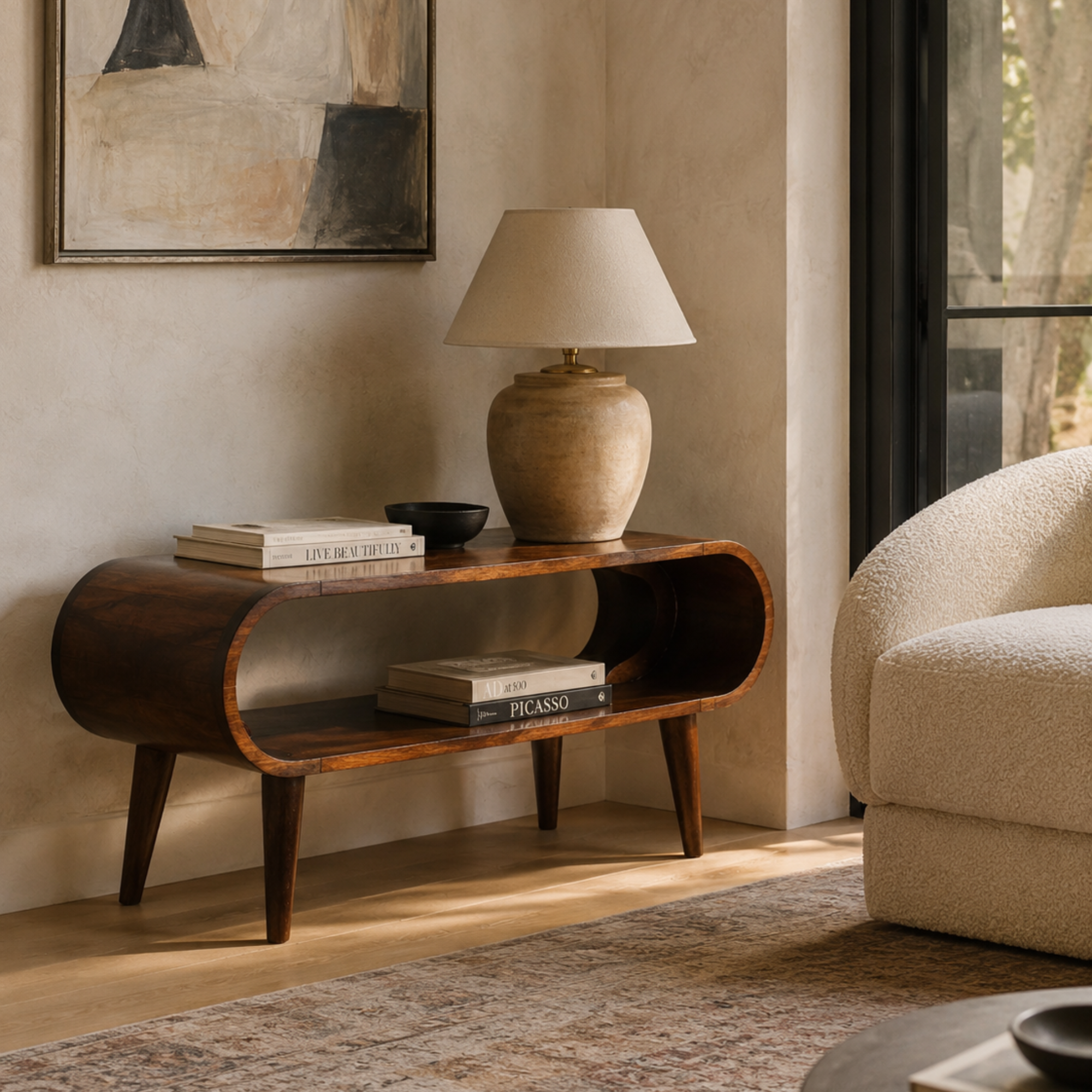 Amaya Solid Mango Wood Coffee Table with Legs in Chestnut Finish