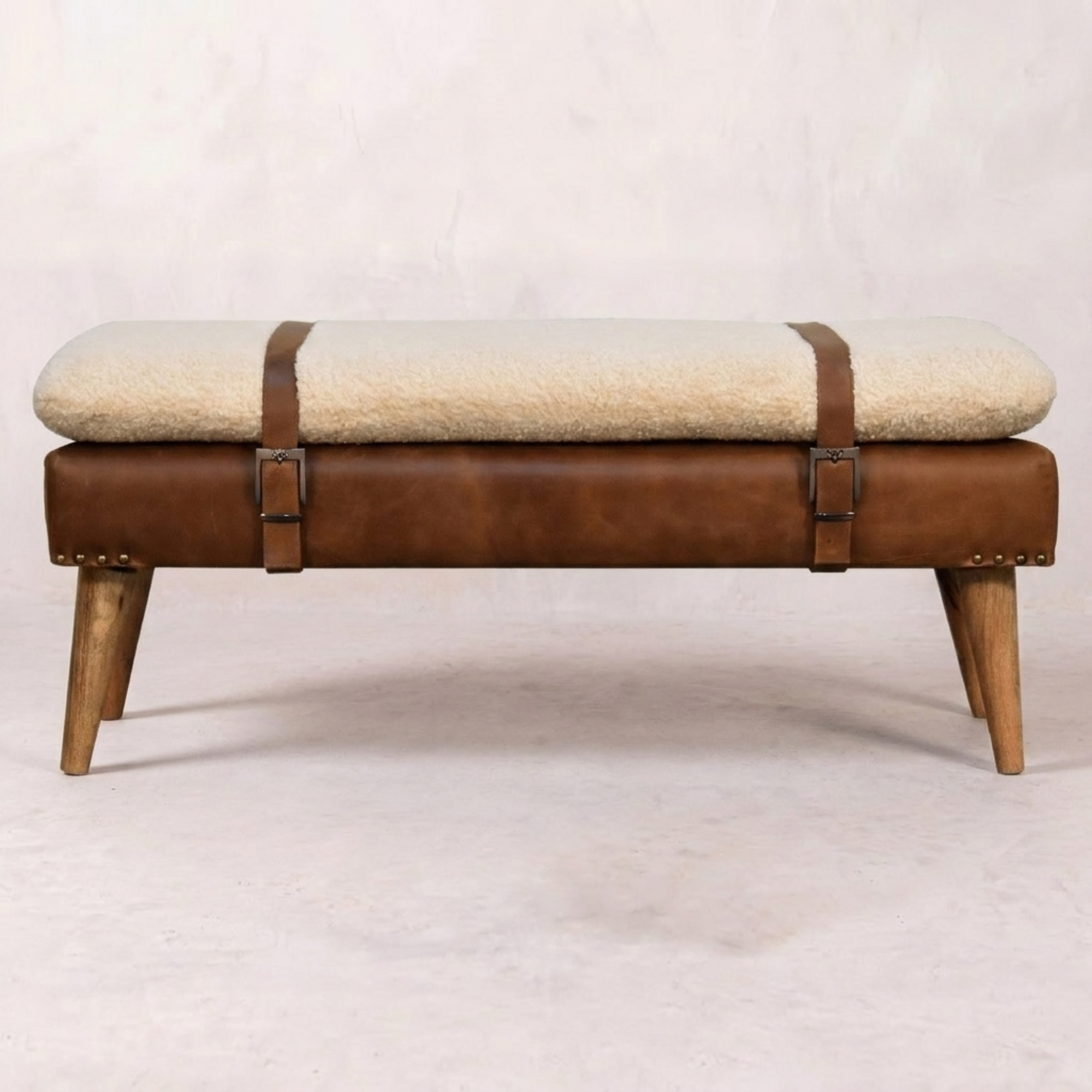Boucle Buffalo Hide Leather Bench
