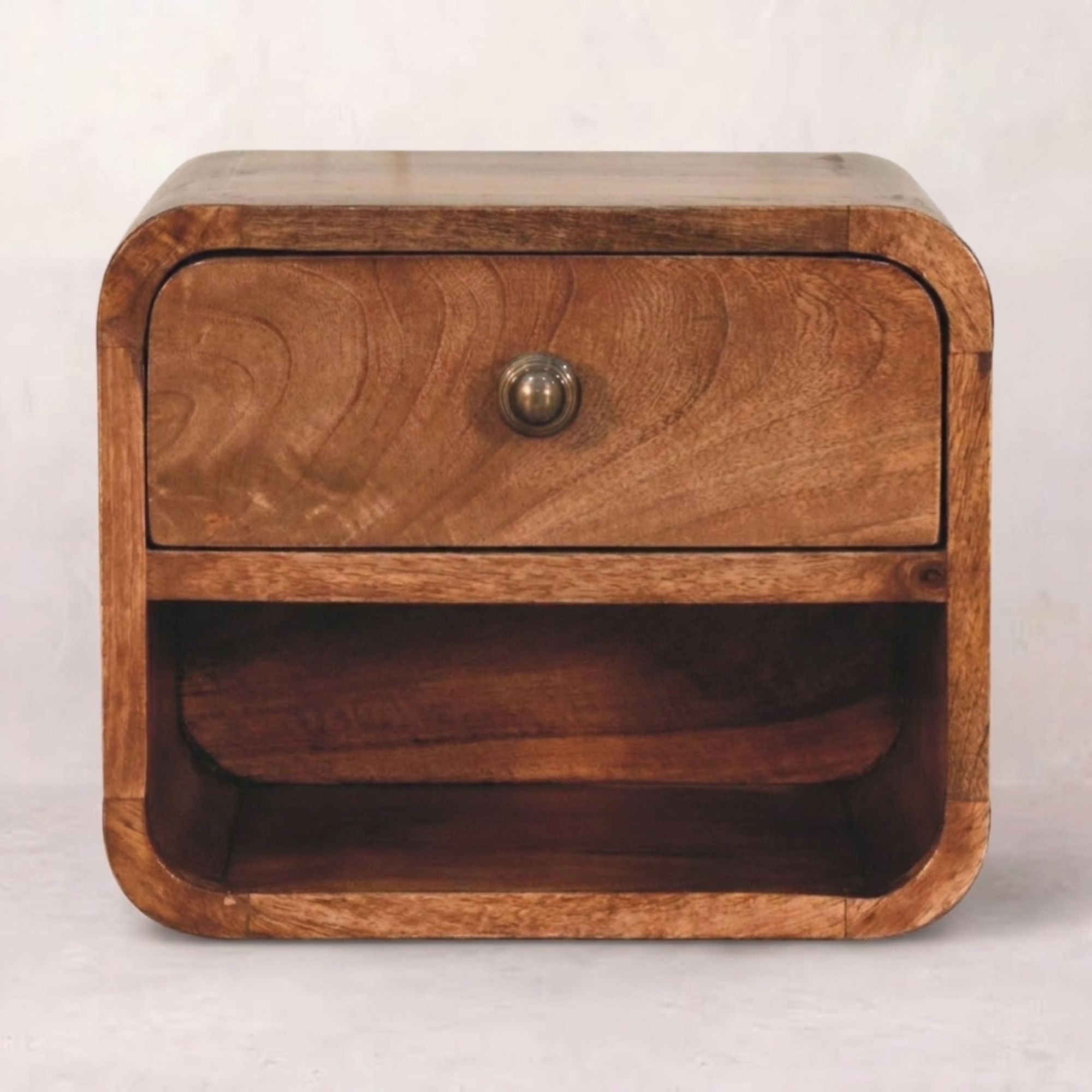 Mini Honey Caramel Wall Mounted Bedside with Open Slot
