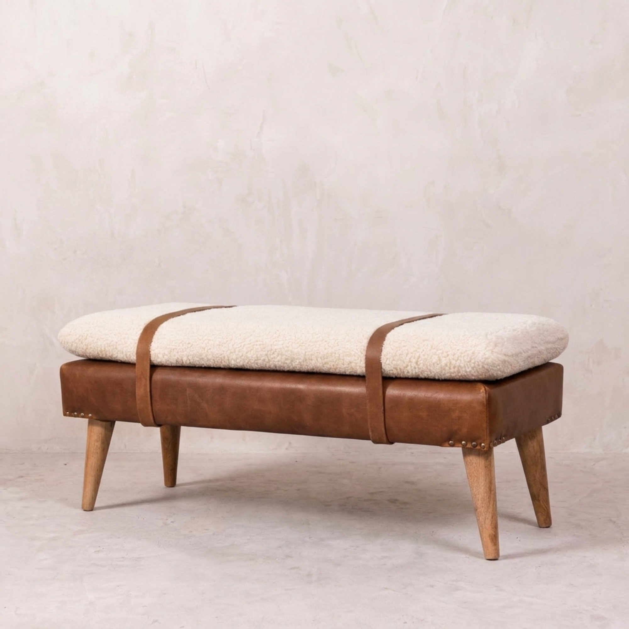 Boucle Buffalo Hide Leather Bench