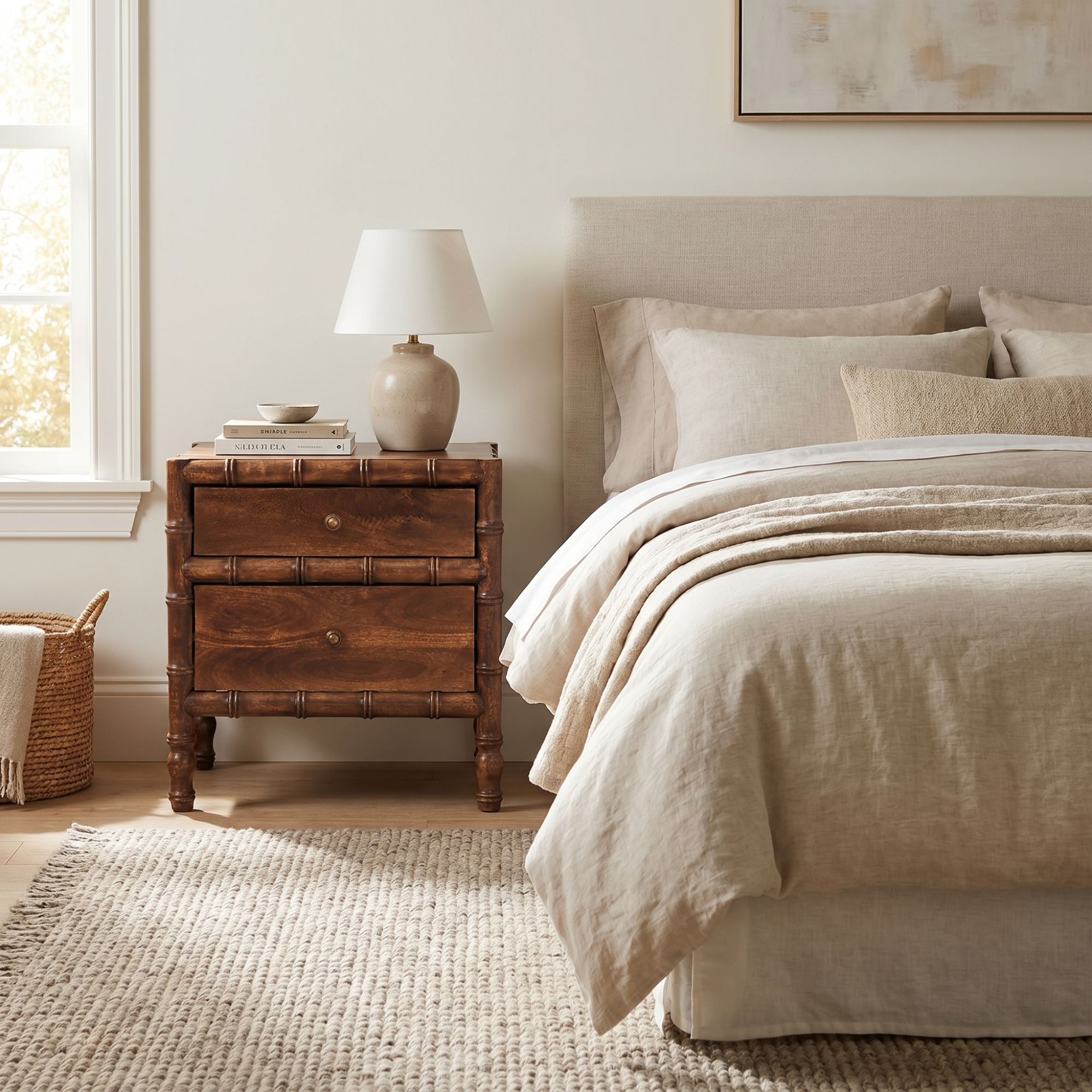Faux-Bamboo Nightstand - Solid Mango Wood