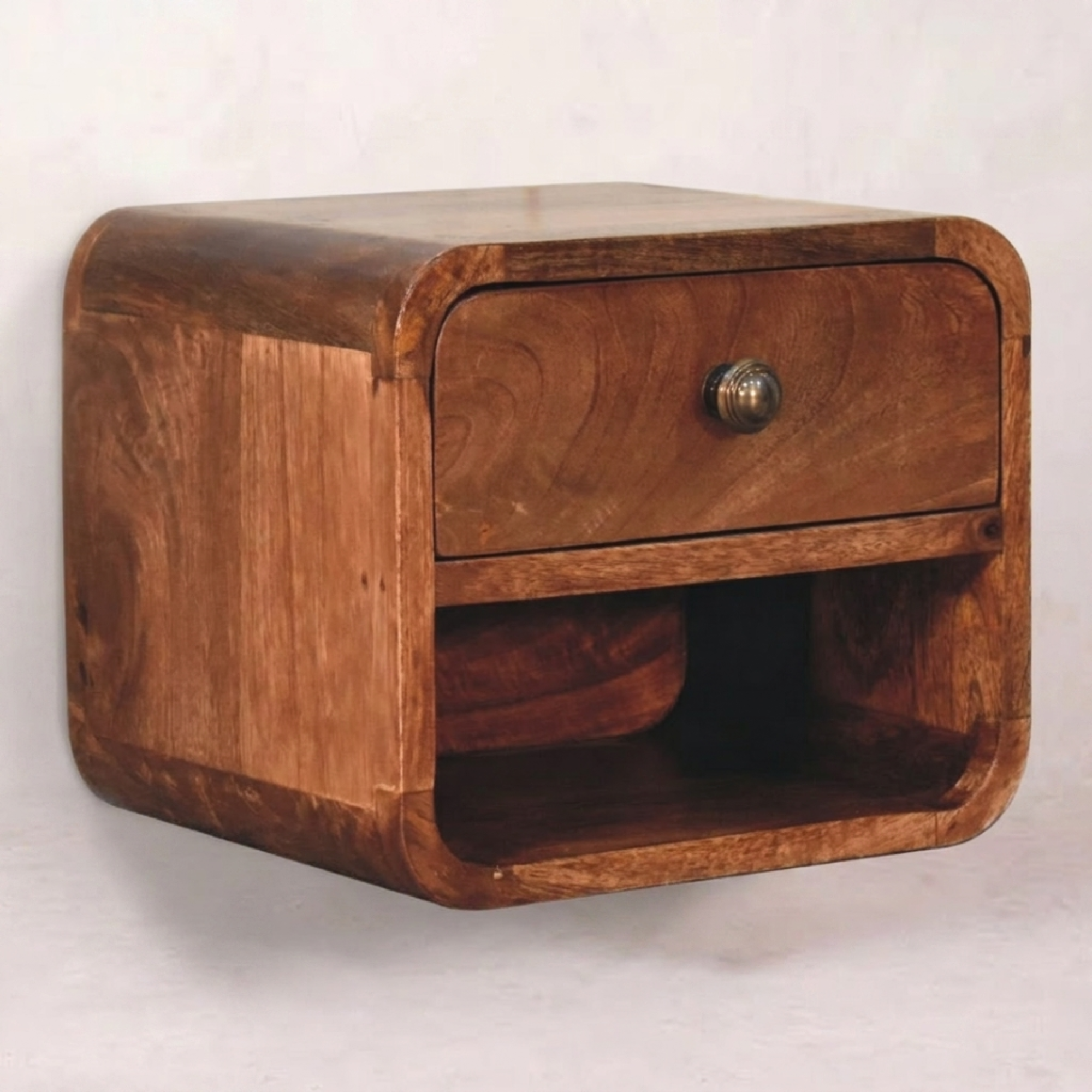 Mini Honey Caramel Wall Mounted Bedside with Open Slot