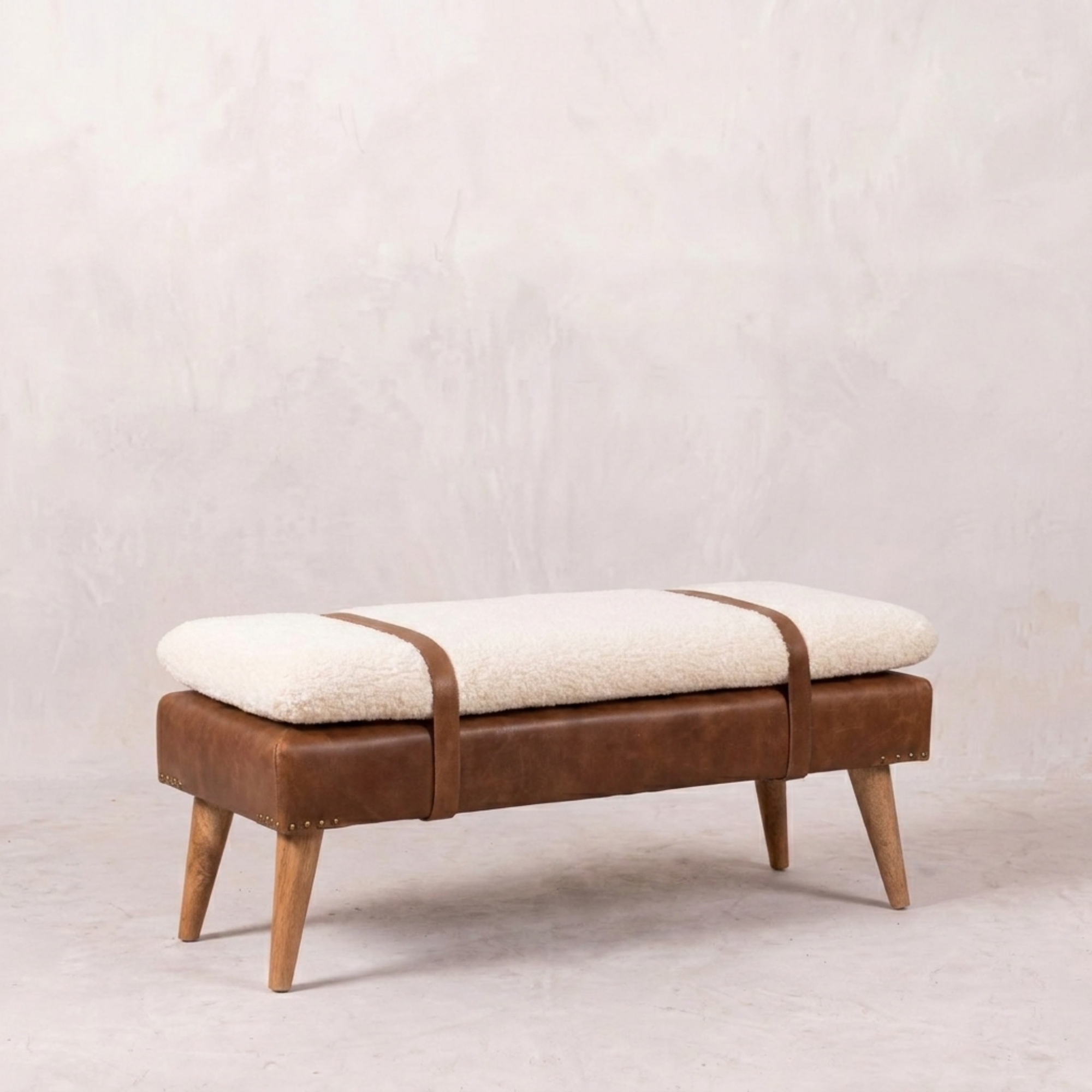 Boucle Buffalo Hide Leather Bench