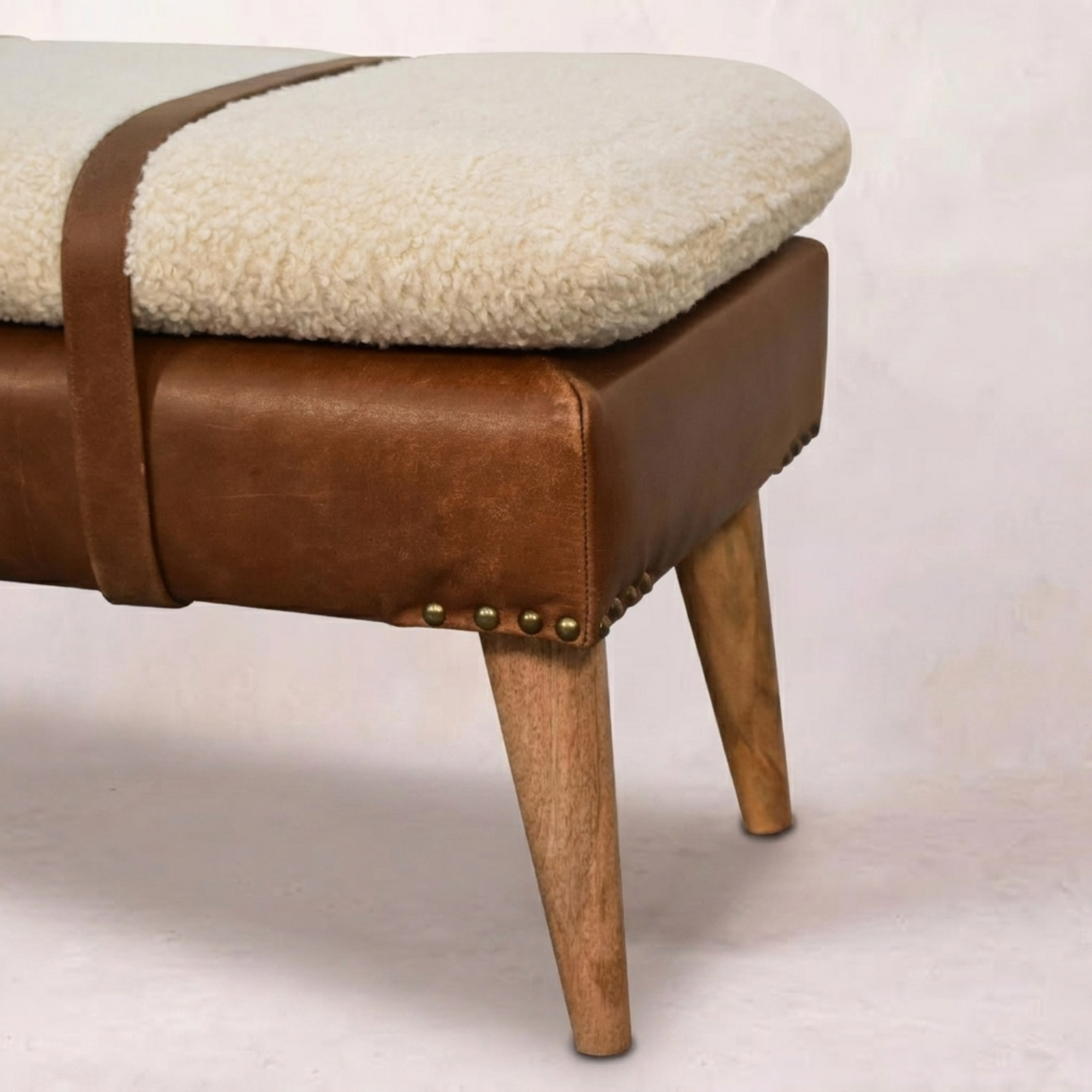 Boucle Buffalo Hide Leather Bench