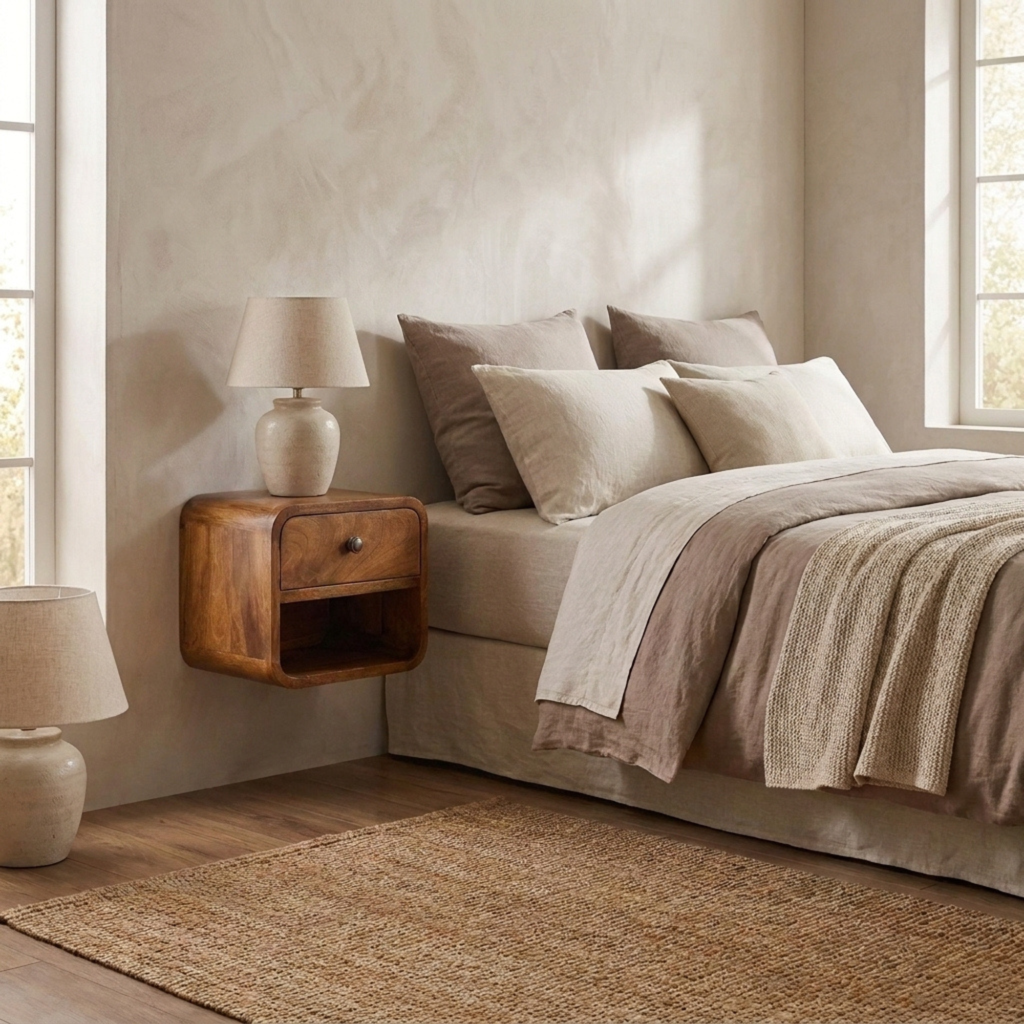 Mini Honey Caramel Wall Mounted Bedside with Open Slot