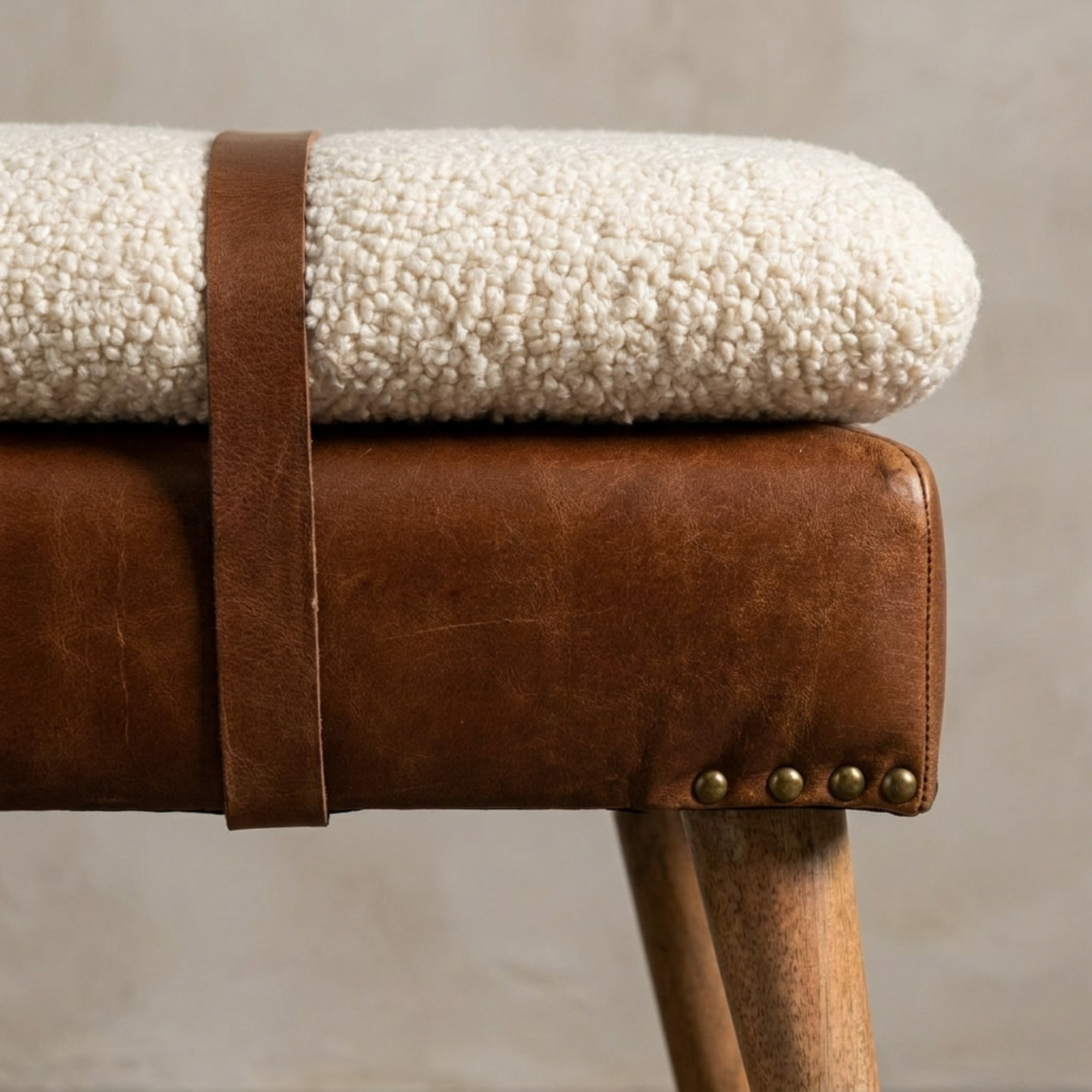 Boucle Buffalo Hide Leather Bench