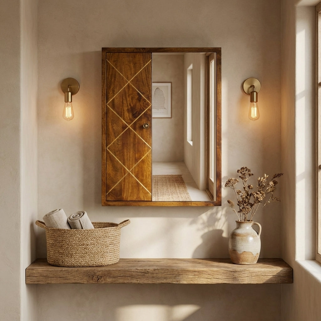 Sliding Brass Wall Mirror Cabinet