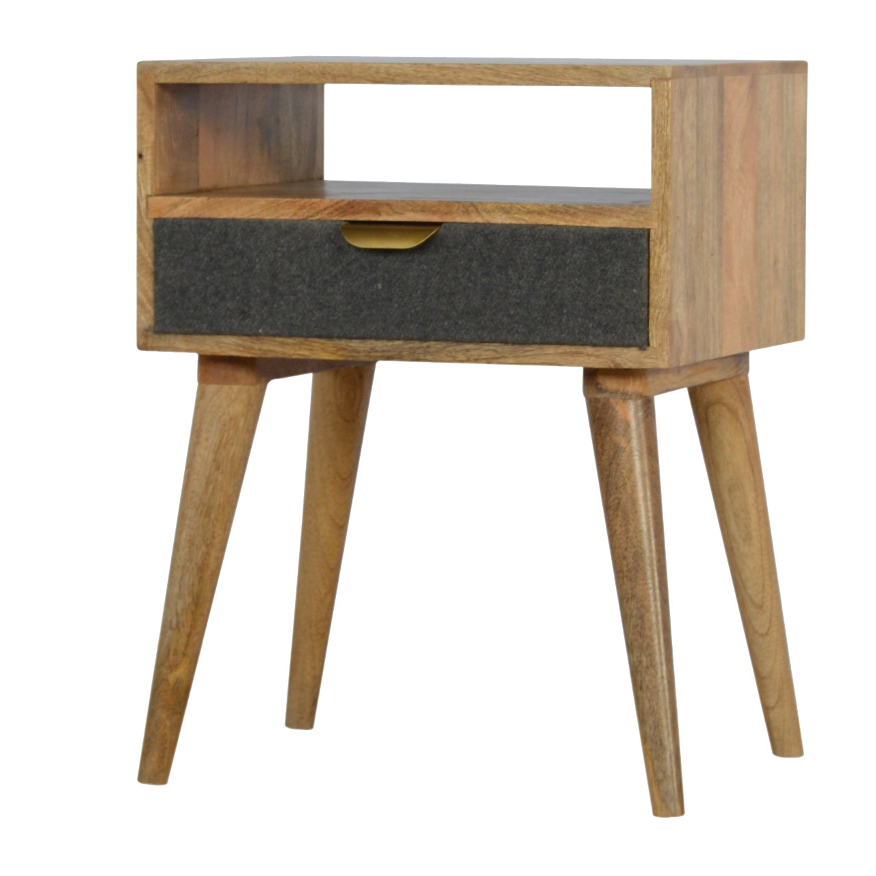 Grey Tweed Nightstand with Open Slot
