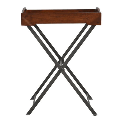 Wood Tray With Cross Iron Base
