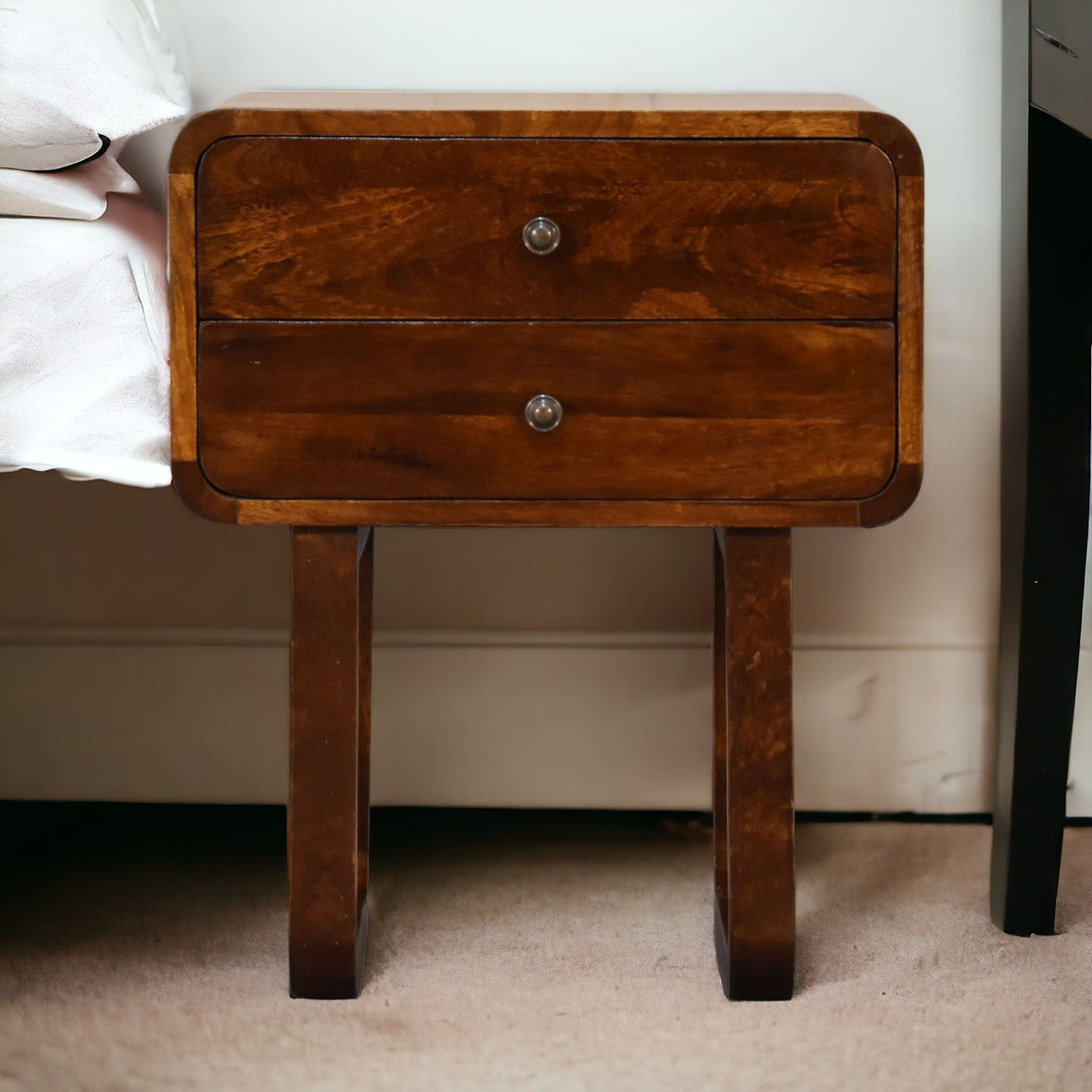 U-Curved Chestnut Nightstand