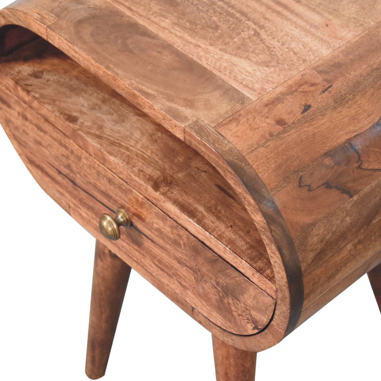 Honey Caramel Circular Bedside with Open Slot