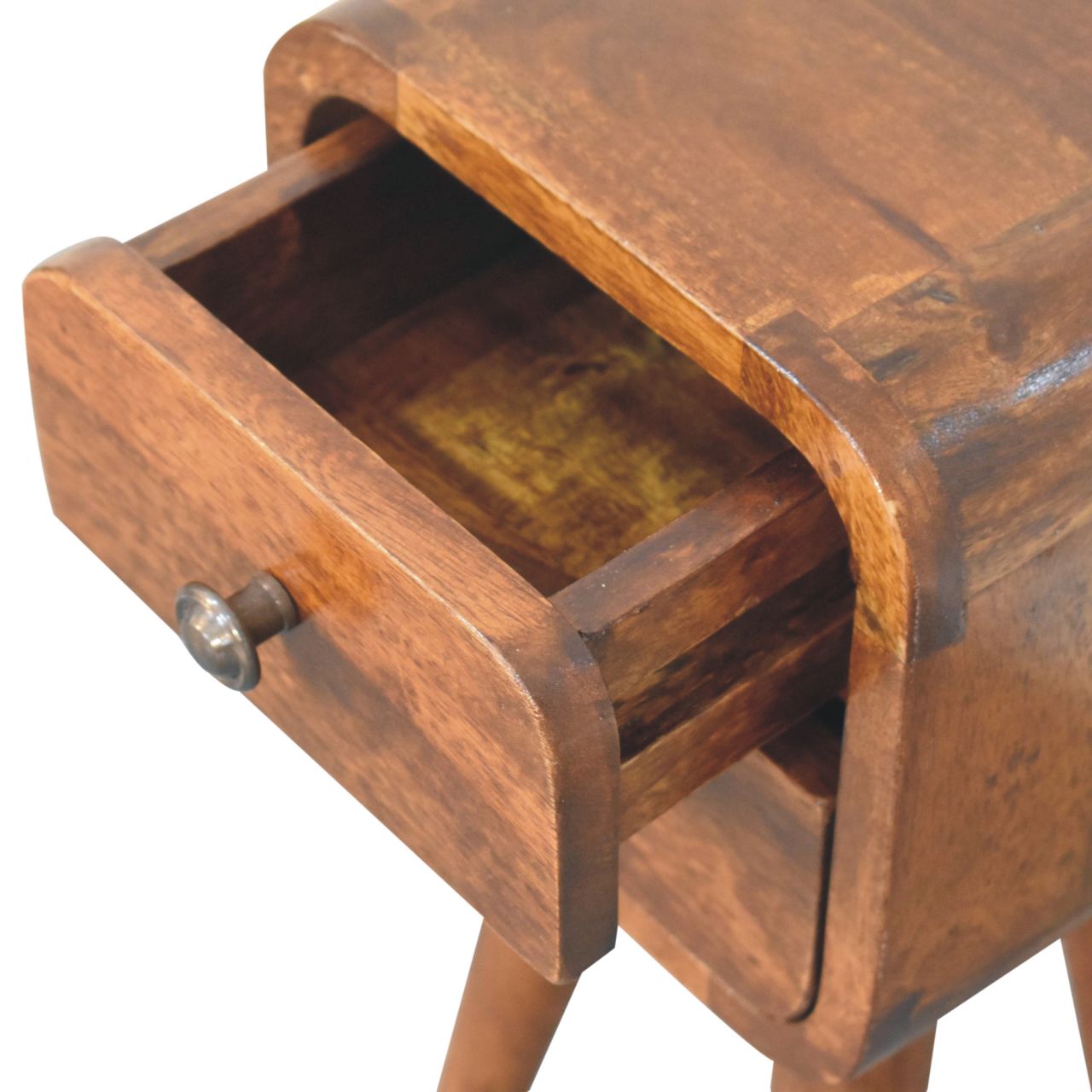 Extra Mini Curved Chestnut Mango Wood Bedside Table