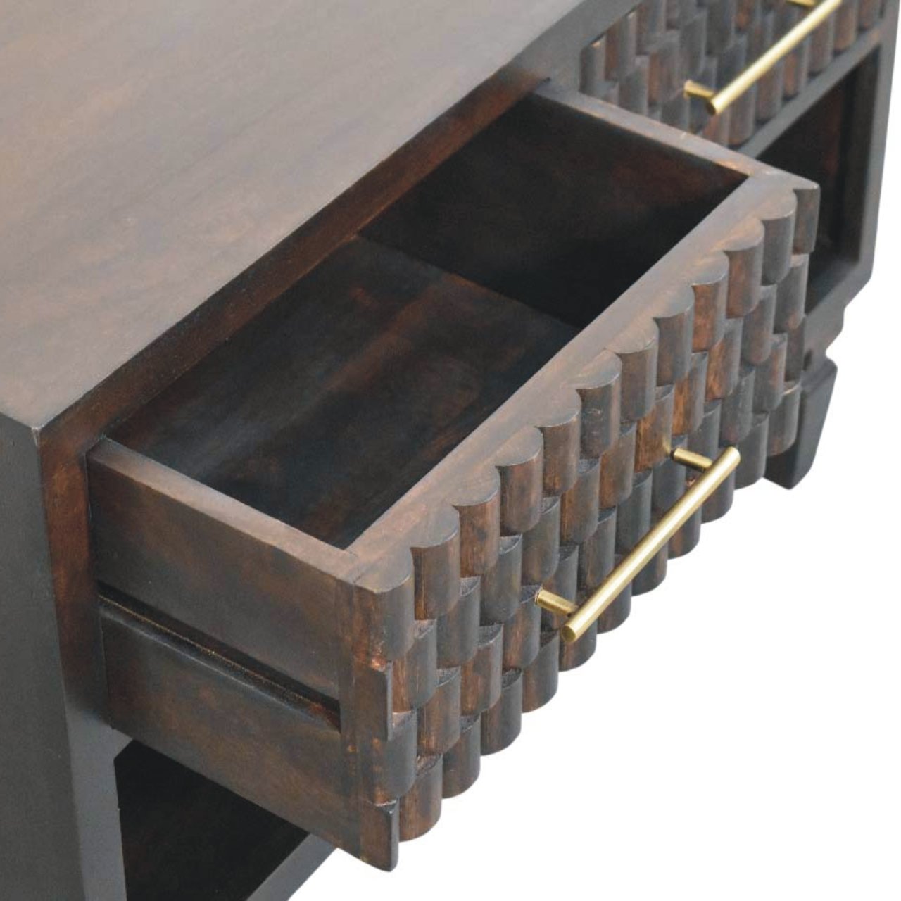 Solid Wood Velvet Mocha Carved Shoe Storage Bench