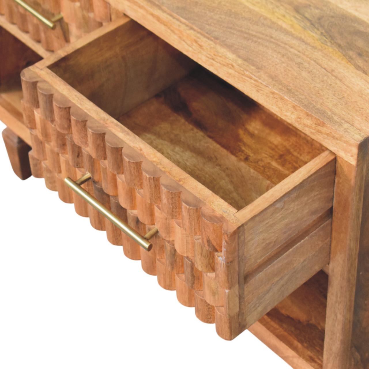 Solid Wood Golden Teak Carved Entryway Shoe Cabinet