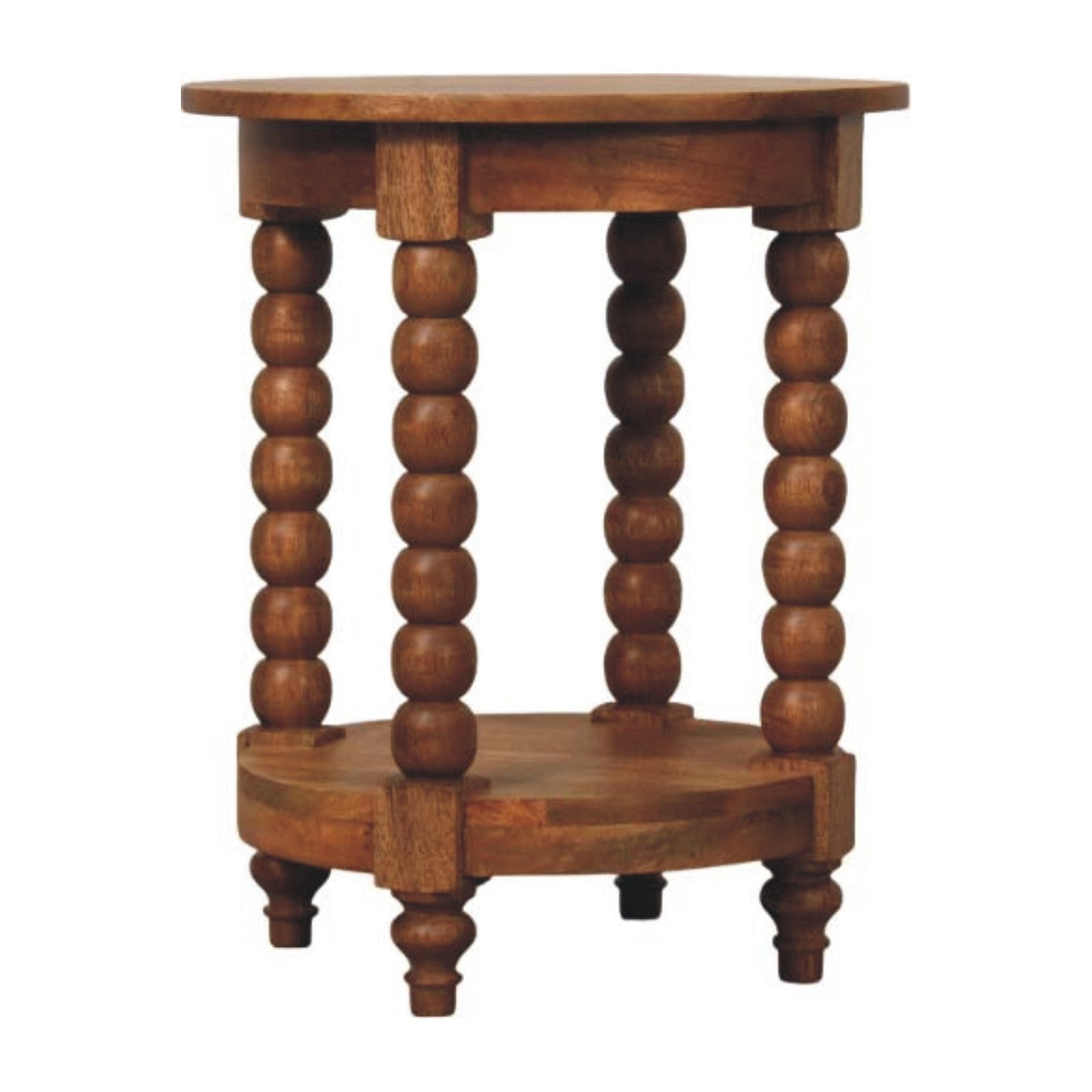 Vintage Spindle Golden Teak Round Side Table