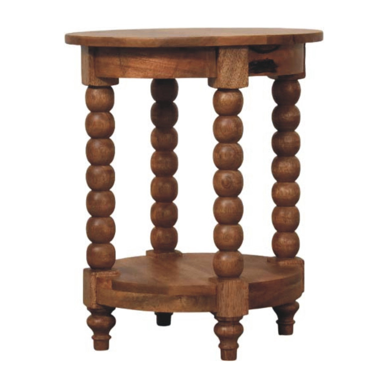 Vintage Spindle Golden Teak Round Side Table