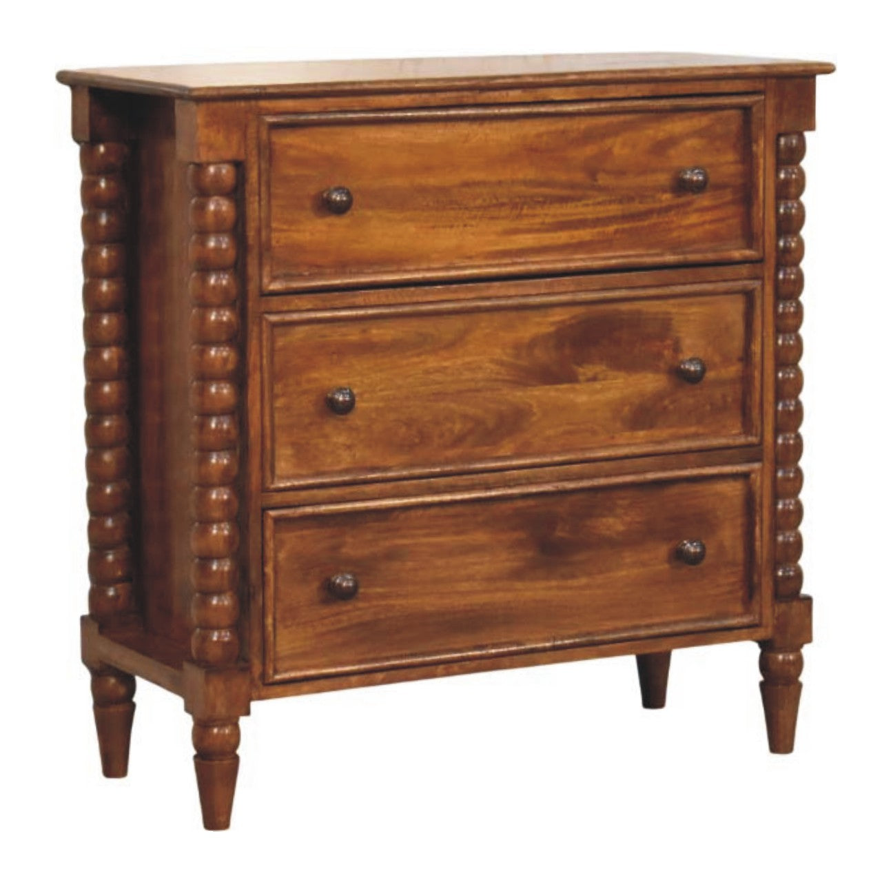 Vintage Spindle Chestnut Three Drawer Chest