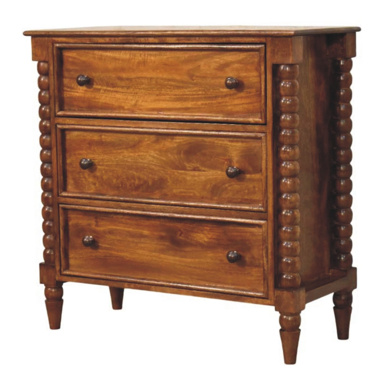 Vintage Spindle Chestnut Three Drawer Chest