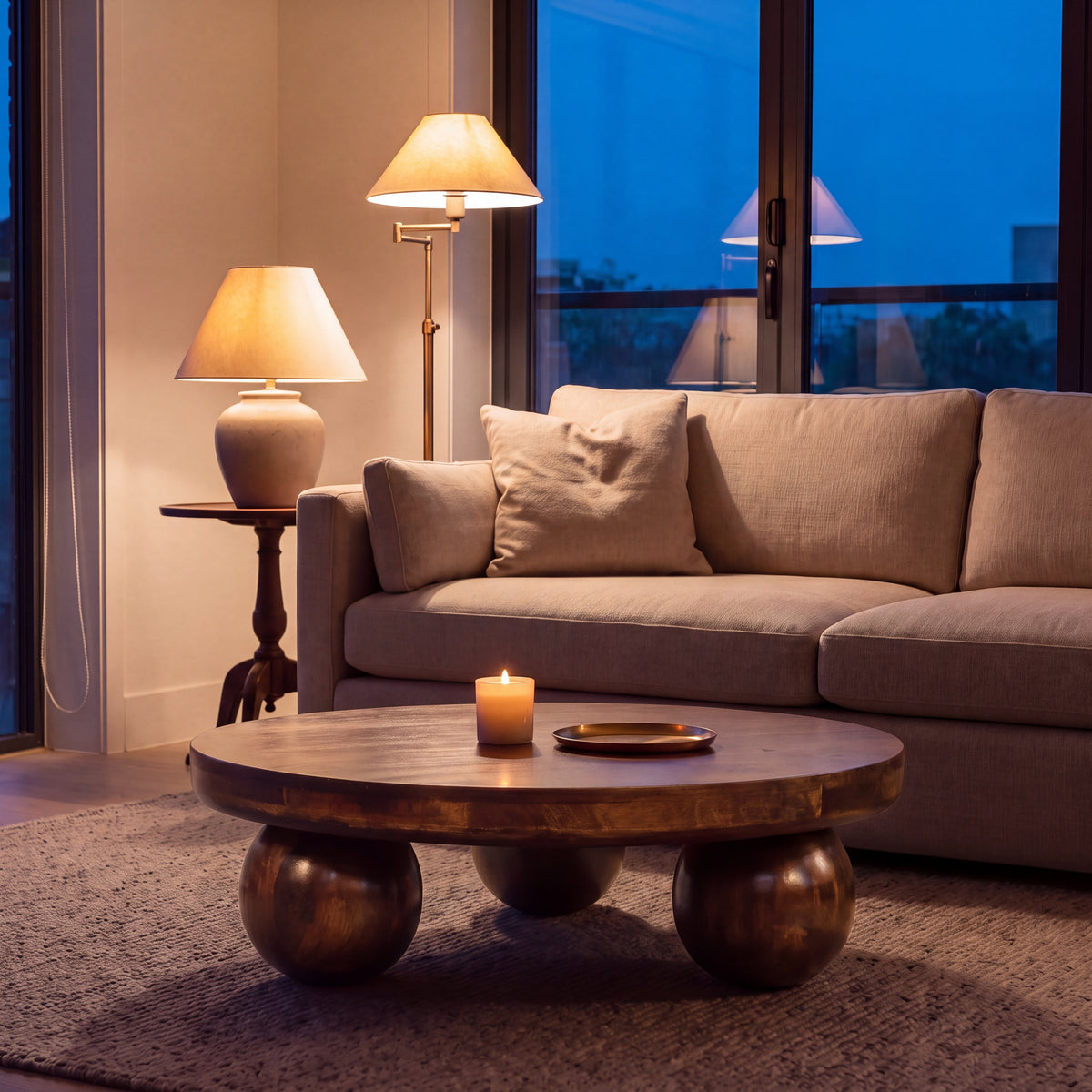 Walnut Solid Wood Ball Feet Coffee Table