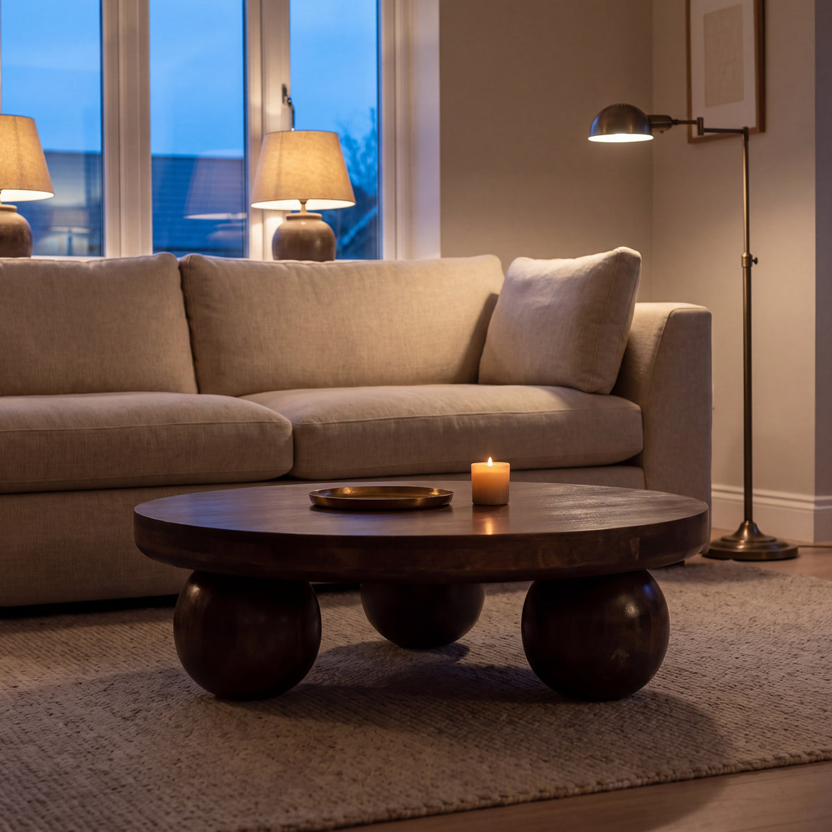 Walnut Solid Wood Ball Feet Coffee Table