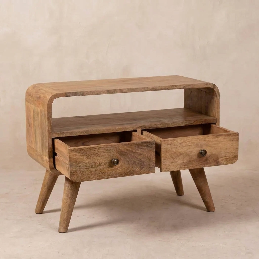 Oak-Ish Solid Wood Mini Curved Media Unit