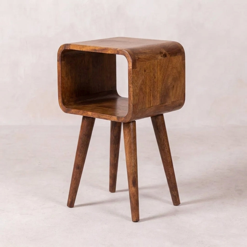 Honey Caramel Solid Wood Mini Curved Open Nightstand