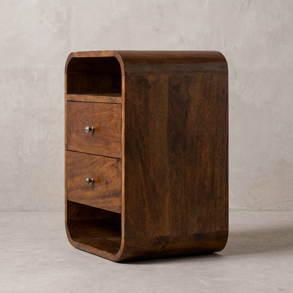 Chestnut Solid Wood Curve 2 Drawer Nightstand