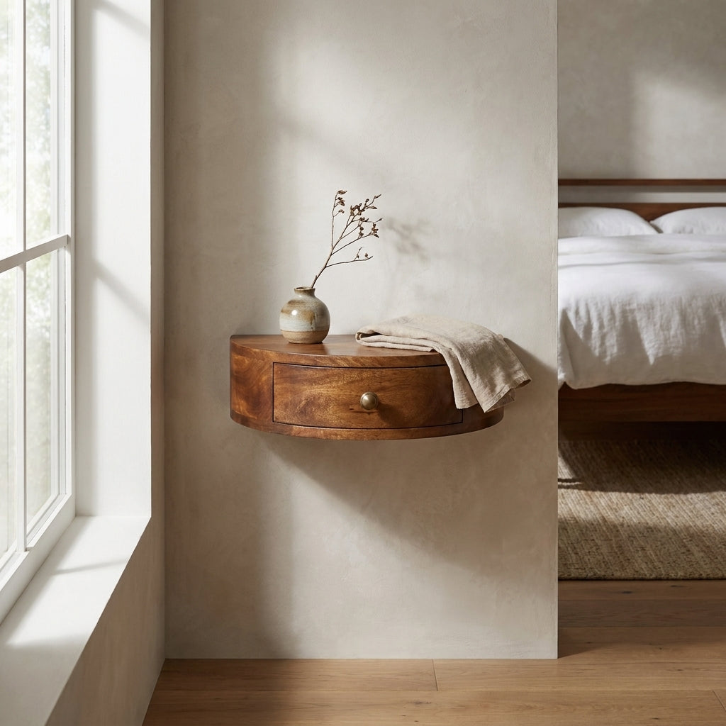 Honey Caramel Solid Wood Wall Mounted Nightstand