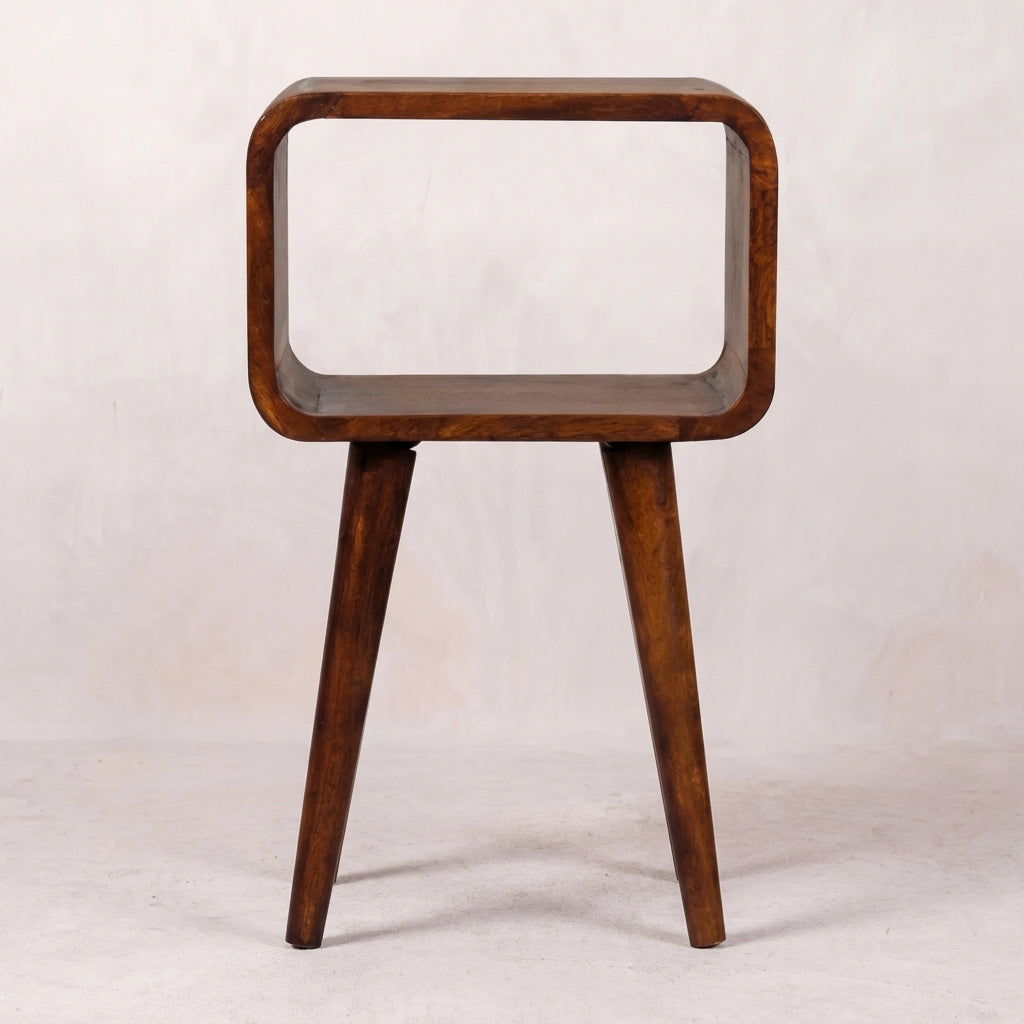 Honey Caramel Solid Wood Mini Curved Open Nightstand