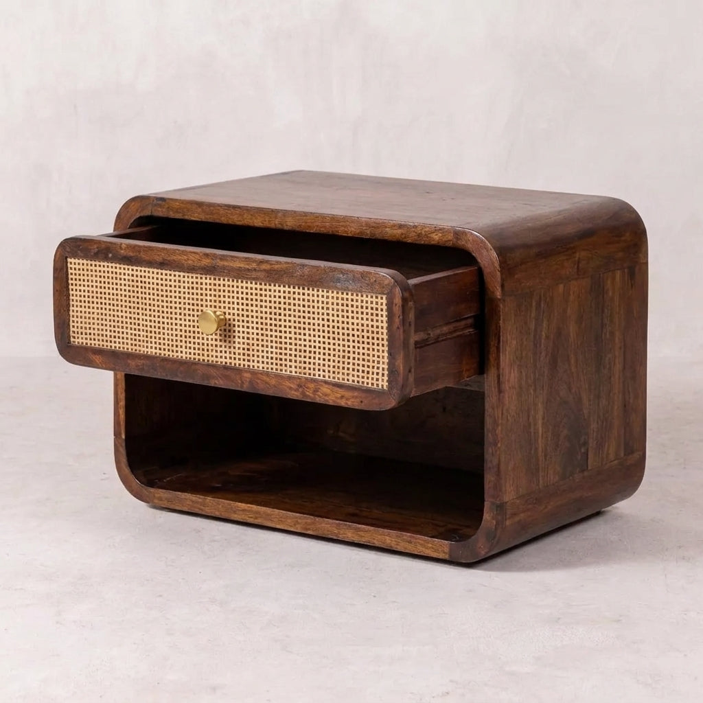Chestnut Solid Wood Wall Mounted Woven Nightstand