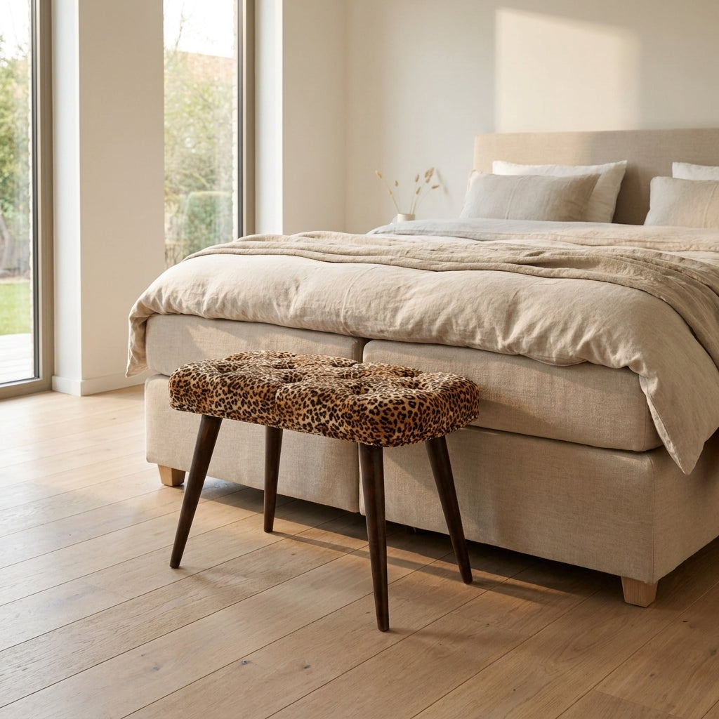 Walnut Solid Wood Nordic Leopard Print Bench
