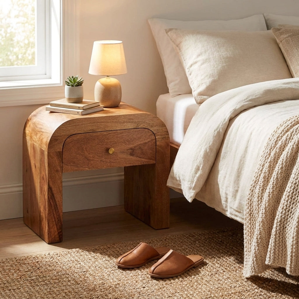 Oak-Ish Solid Wood Oak-Ish Curved Nightstand