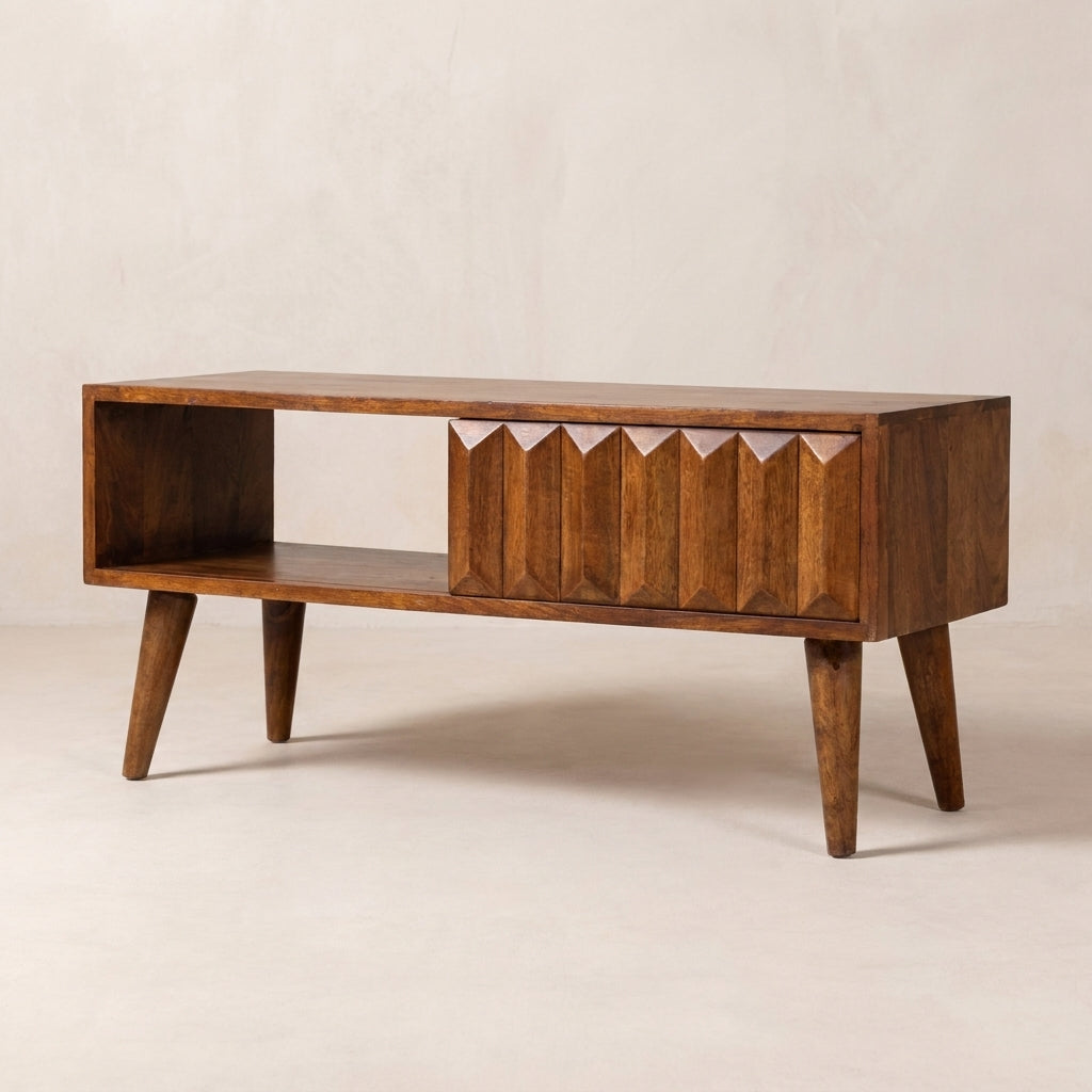 Chestnut Solid Wood Prism Sliding Media Unit