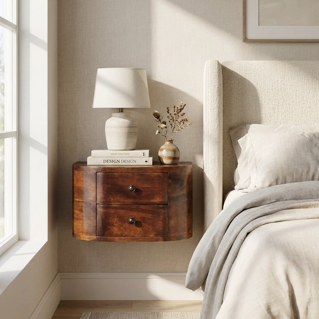 Chestnut Solid Wood 2 Drawer Floating Nightstand