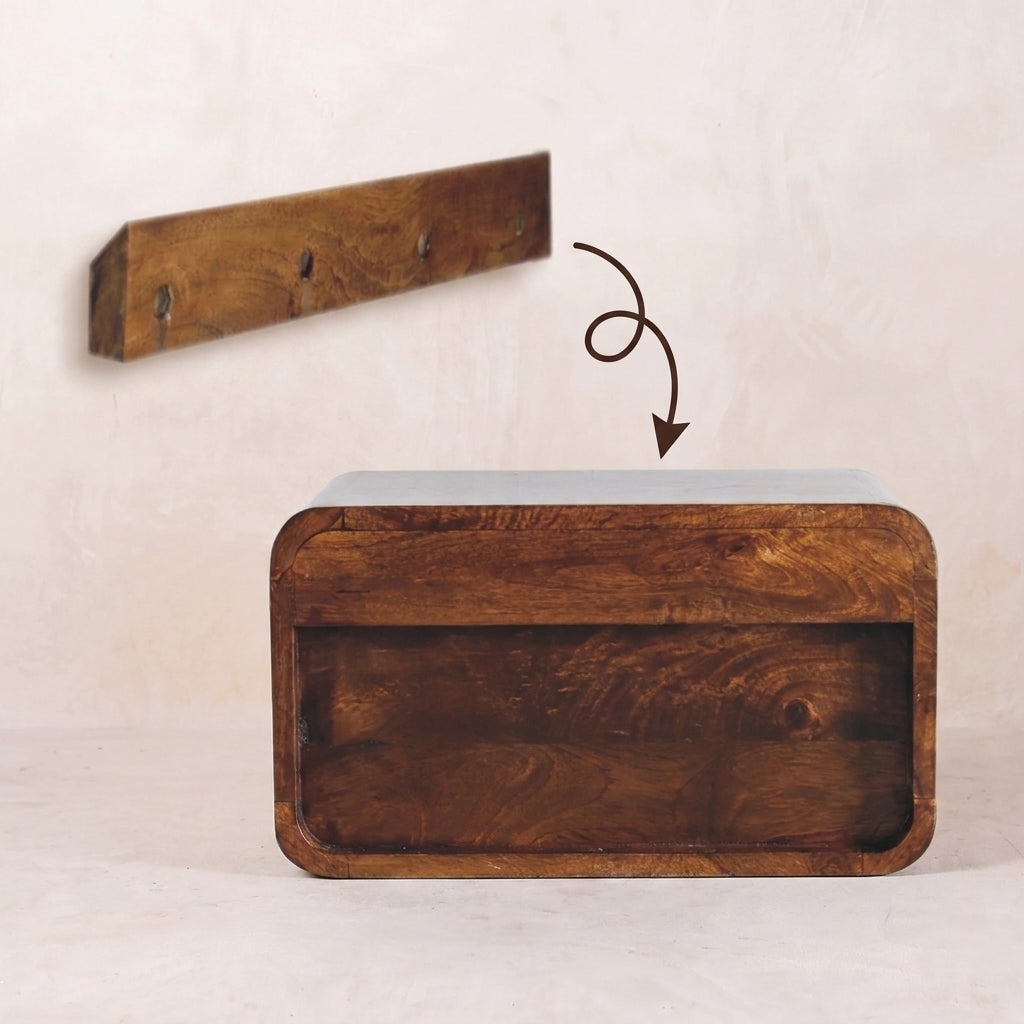 Large Chestnut Curve Upper Slot Floating Bedside