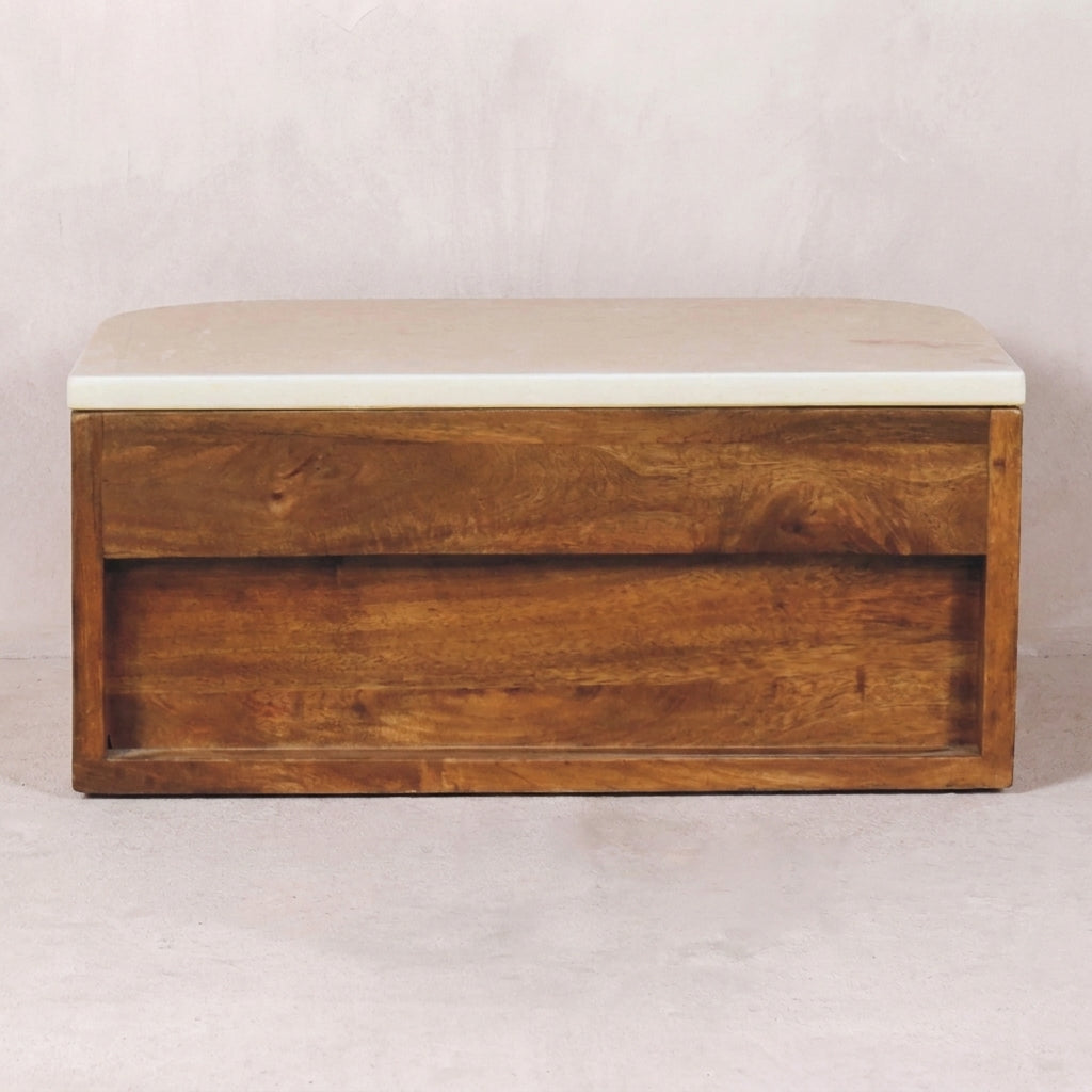 Golden Teak Solid Wood Marble Top Floating Nightstand