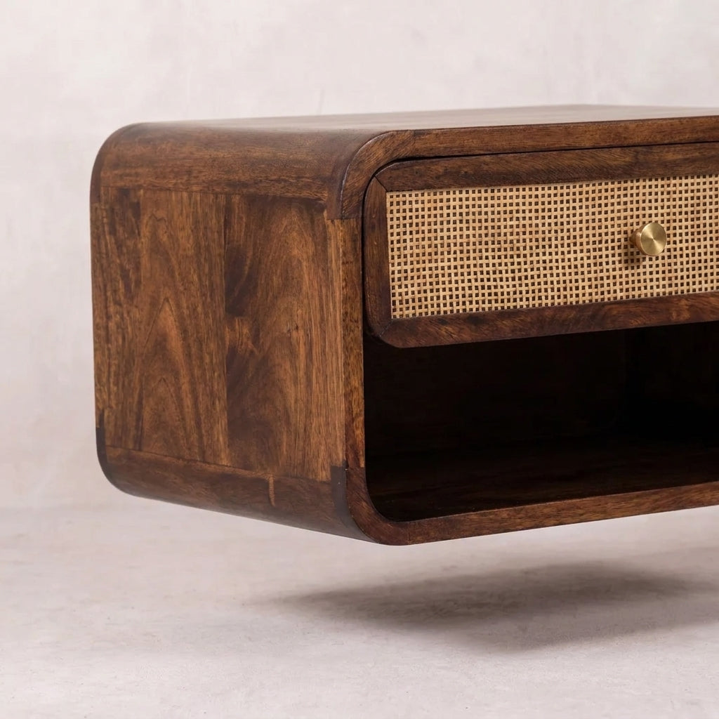 Chestnut Solid Wood Wall Mounted Woven Nightstand