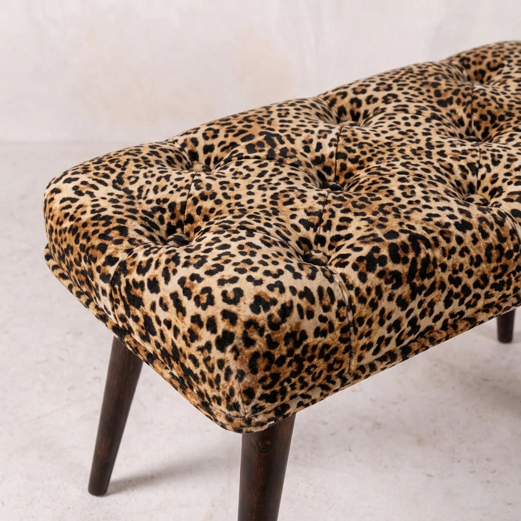 Walnut Solid Wood Nordic Leopard Print Bench