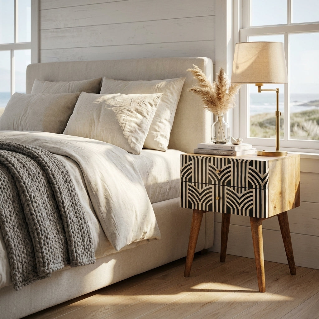 Oak-Ish Solid Wood Bone Inlay Nightstand